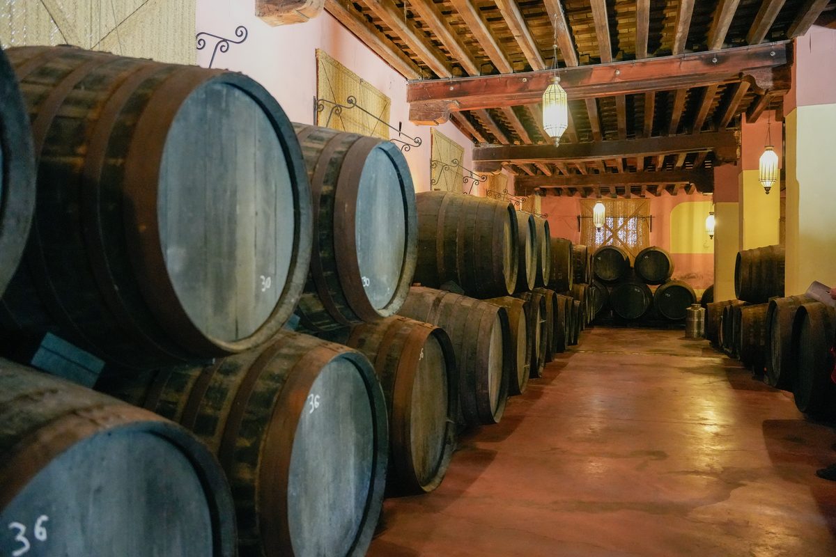 Sherry barrels aging in a bodega